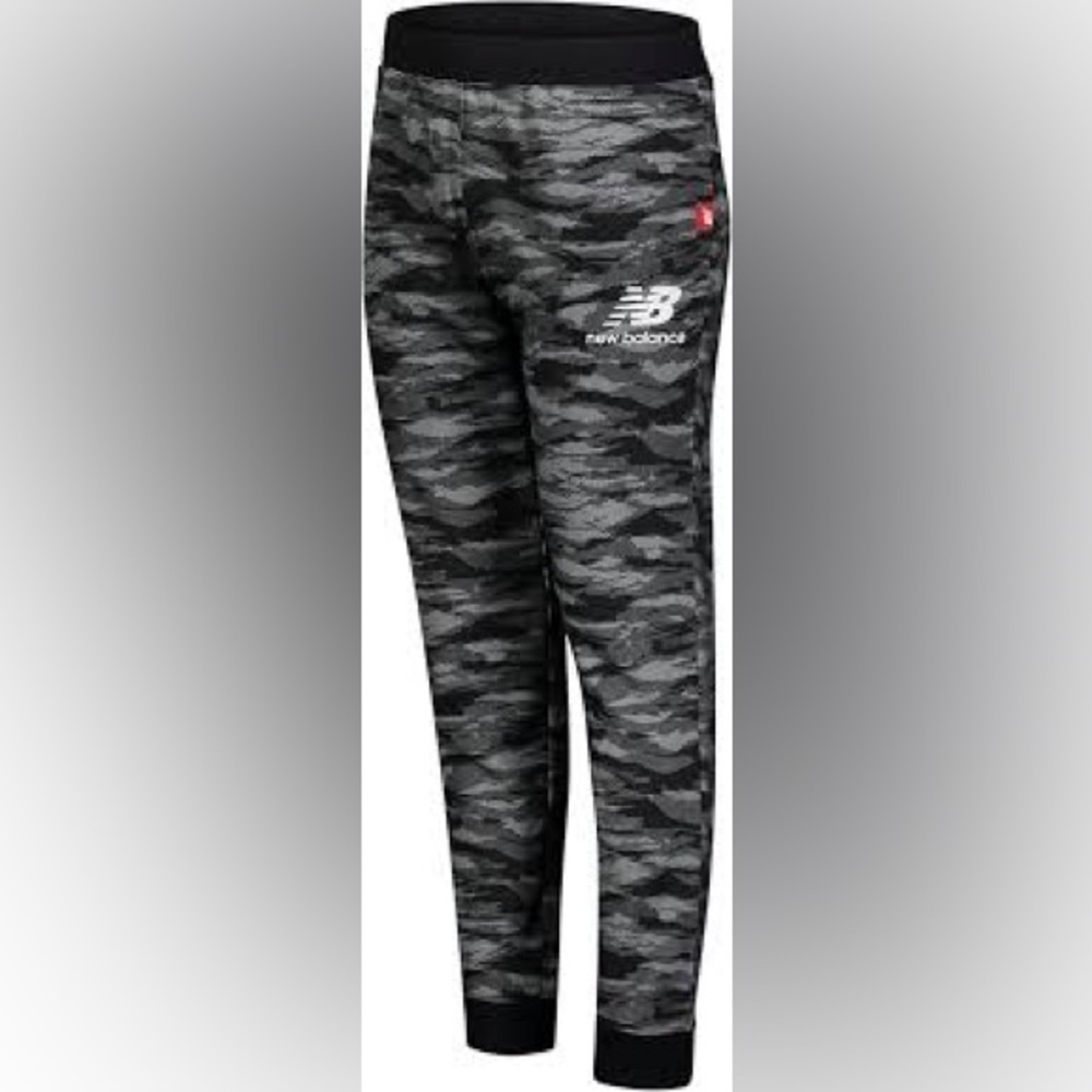 New Balance Kids' Black and Gray Core Fleece Camo Joggers